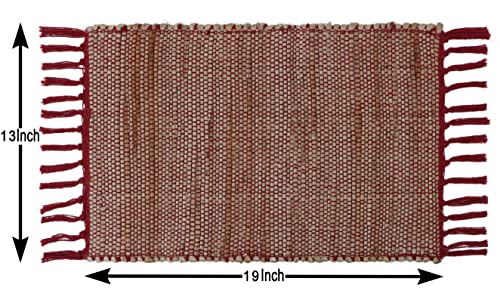 Image of The Home Talk Hand-Made Tablemat - Vintage Mats for Parties, Dining Table, Coasters - Decorative Placemats - 100% Jute Natural Fibers - Pack of 4 (13 x 19 Inches - Red)