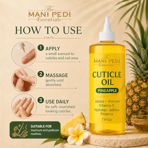 Image of Professional Cuticle Oil Refill - 207 /7 fl oz ml Bulk Pack with Precision Nozzle for Easy Refilling | Pineapple‑Scented Formula with Jojoba Oil, Sweet Almond Oil & Vitamin E | Home Nail Care.