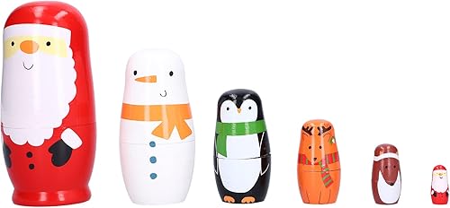 Miniatura 4 de QANYEGN Juego de 6 muñecas rusas, juguetes pintados de madera hechos a mano, manualidades de dibujos animados para decoración del hogar