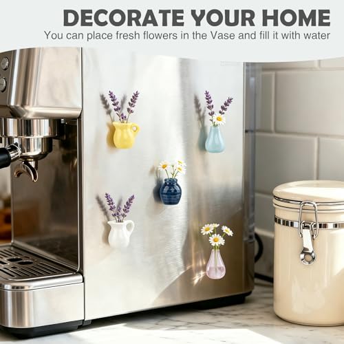 Imanes decorativos mini jarrón cerámico con flores 5 pzas miniatura 5