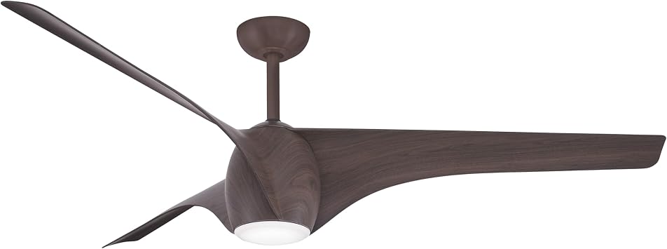 مروحة سقف داخلية MINKA-AIRE F839L-DM Airewave مقاس 65 بوصة بثلاث شفرات LED بلمسة نهائية من خشب القيقب الداكن وشفرات من خشب القيقب الداكن مع عدسة بيضاء محفورة