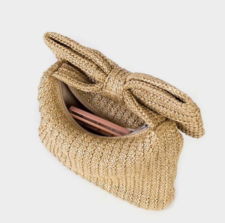 Straw Bowknot Zipper Handbag – Versatile & Lightweight for Travel and Daily Outings3