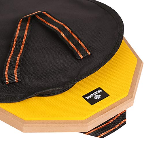 12 inch drum pad,double sided drum pads,snare drum pad with drumsticks and storage bag for drum practice beginner (12\'\', Yellow) - Thumbnail 2