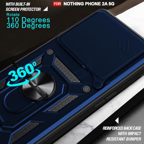 Image of AESTMO Tough Armor Nothing Phone 2A Bumper Back Case Cover | Ring Holder & Sliding Camera Shield Cover | 360 Degree Protection Back Case Cover Nothing Phone 2A (Blue)