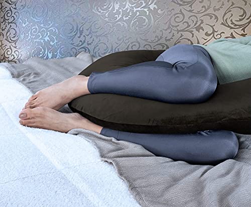 Image of C-Shaped Sleeping Pregnancy Pillow| Removable Washable Velvet Covers with Zipper| PregnoCare Fibres| Maternity, Nursing| Full Body Soft Support Bump, Head, Back, Shoulder, Hips, Legs and Belly (Brown)
