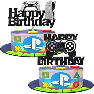 Video Game Cake Toppers 2 Pcs Game Controller Playstation Cake Topper Birthday Cake Decorations Cupcake Toppers Picks Happy Birthday PS4 Gamer Gaming Theme Birthday Party Supplies for Boys Kids