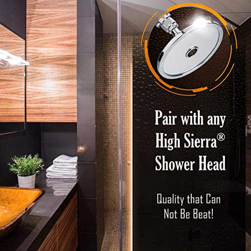 The E-Z REACH Solid Metal Shower Arm Extension, Shower Head Extender, Shower Extension Arm, Lowers Existing Shower Head/Handheld Shower Unit, Available Exclusively from High Sierra Showerheads- Chrome