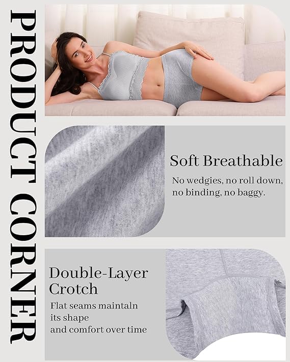 Image of LOURYN KOULYN Boy Shorts Underwear for Women Cotton Panties Mid Rise Undies Full Coverage Boxers Briefs Boyshort 4 Pack S-XXL
