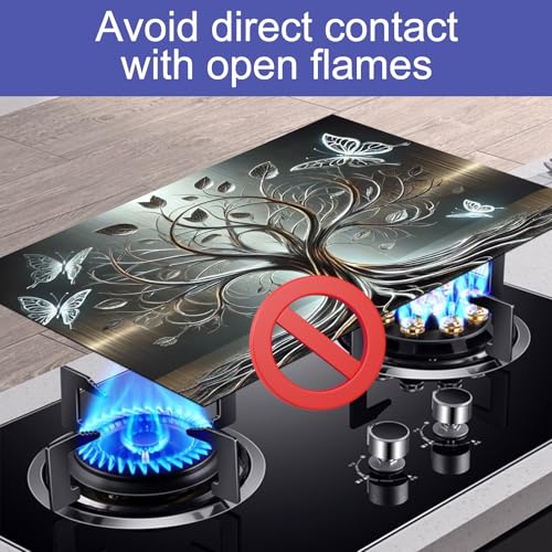 Image of HOMETITUTE Silver Butterfly Tree of Life Stove Covers 28x20 Diatomite Mat