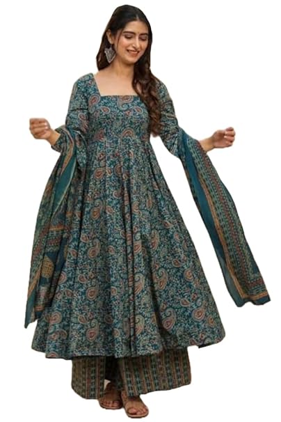 ANNI DESIGNER Rayon Anarkali Printed Kurta with Palazzo & Dupatta | Women Kurta Set with Dupatta | Festive Anarkali Suit Set for Women | Ethnic Wear Kurti Pant Set