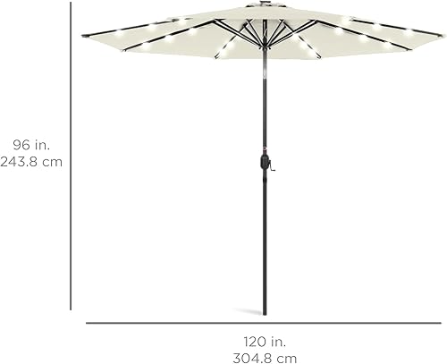 Vista 185 de Best Choice Products - Sombrilla solar de 7.5 pies para exteriores, patio, mesa, mercado, terraza, piscina con inclinación, manivela, luces LED
