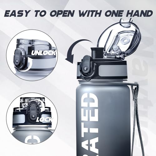 Image of Water Bottle 32 oz Motivational Time Marker Tritan Bottle