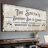 TAILORED CANVASES Rustic Basement Bar and Lounge Sign - Canvas Wall Art, 20x10in