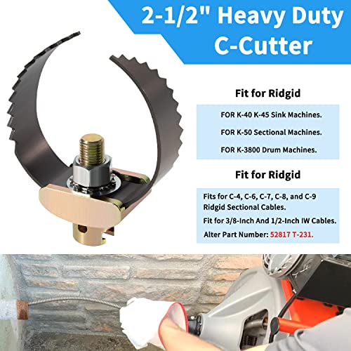 52817 T-231 2-1/2\" Heavy Duty C Cutter Drain Cleaner Tools for Ridgid c-4, c-6, c-7, c-8, c-9 Sectional Cables, Compatible with K-40 K-45 K-50 K-3800 Drain Cleaning Machines - Thumbnail 2