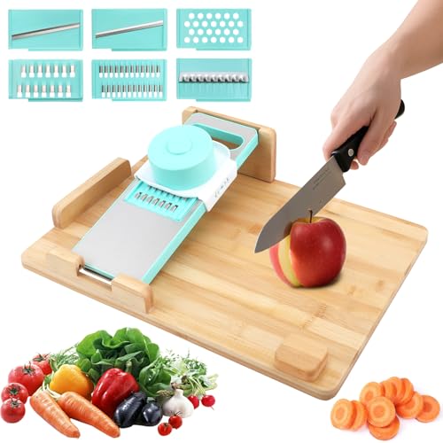 Planche à découper 6 en 1 en bambou – Planche à découper antidérapante à une main avec butoirs à pain et pointes, parfaite pour les amputés et les personnes handicapées pour couper et hacher sans