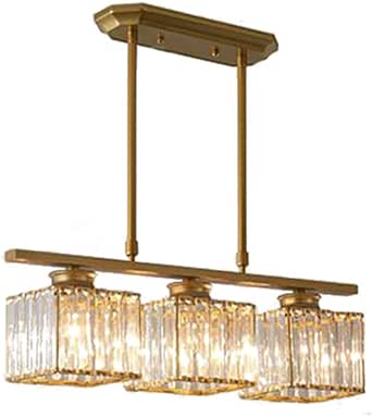 WatSKY WaTsKY Gouden luxe opknoping terwijl verlichting lamp, led rechthoek plafondlamp voor woonkamer slaapkamer eetkamer, eenvoudige rechthoekige kristallen lamp, E27 moderne ronde kristallen kroonluchter-gouden. 3 hoofd