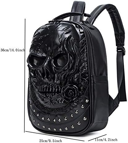 Berchirly 3D Skull Pu Leather Shoulder Backpacks Men Women Fashion Travel College Bags Small Backpack Black - Image 2