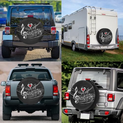 Image of Spare Tire Cover for RV Trailer, Musical Notes Prints Tire Covers Universal Fit for Travel Trailer Camper Jeep RV SUV Truck Waterproof Wheel Cover (15 inch for Diameter 27 inch - 29 inch),A-704