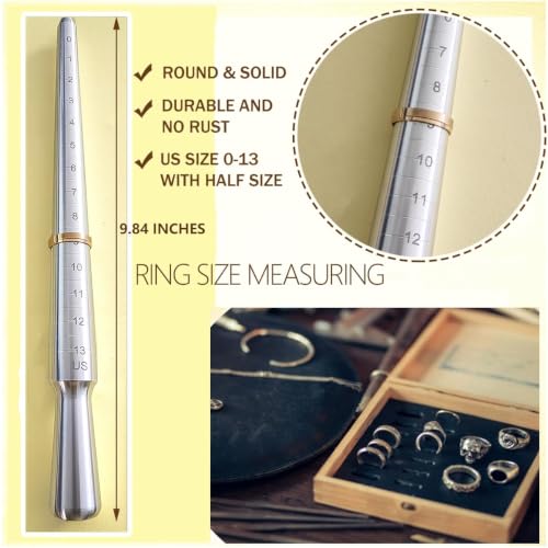 Image of Ring Sizer Measuring Kit with Metal Ring Mandrel, Bracelet Sizer Mandrel & Rubber Mallet Hammer, Steel Jewelry Making Tools for Ring Sizing, Resizing, Repair and Bracelet Forming(12-Bracelet Sizer)