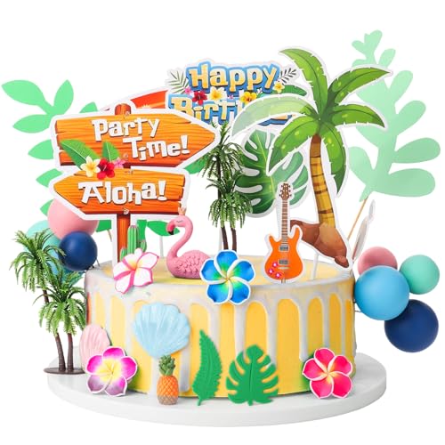 Guiqulai 55PCS Hawaiian Summer Beach Cake Toppers