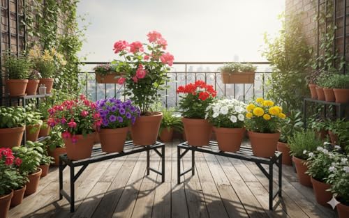 Image of A One Single Step Pot Holder / 1 Step Plant stand, Garden bench,Iron bench for Roof and outdoor in Black