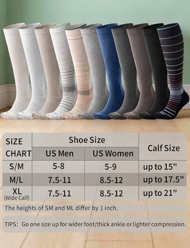 Soft Bamboo Viscose Compression Socks for Women Men 18-25mmHg - Knee High Support for Daily, Flying, Travel, Nurses - 5