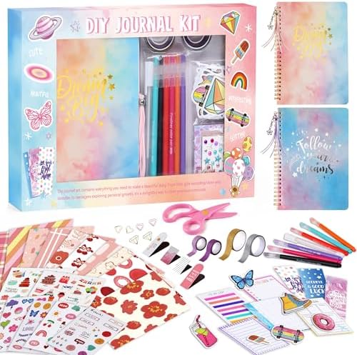 DIY Journal Kit for Girls Ages 8 9 10 11 12 13 14-Scrapbook Kit with 2 Diaries & 300+ Scrapbooking Supplies, Journaling Arts & Crafts Set, Perfect DIY Journal Gifts for Teens & Teen Girls