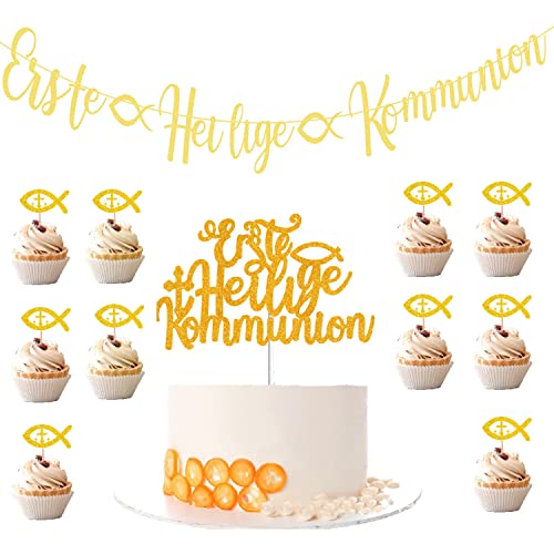 Alles Gute zur Konfirmation, AuPower Kommunion Girlande Kommunion Deko Banner Glitzer Deko Taufe Konfirmation Papiergirlande Dekobanner Hängedeko für Kommunion Party-Gold Cover