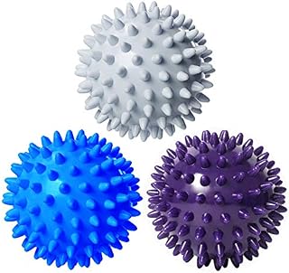 Anvin Spiky Massage Balls Pack of 3 Muscle Roller Lacrosse Balls for Plantar Fasciitis Back Shoulder Pain Relief Foot Muscles, Trigger Point Yoga, Deep Tissue, Stress Reflexology (Silver/Blue/Purple)