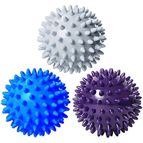 Anvin Spiky Massage Balls Pack of 3 Muscle Roller Lacrosse Balls for Plantar Fasciitis Back Shoulder Pain Relief Foot Muscles, Trigger Point Yoga, Deep Tissue, Stress Reflexology (Silver/Blue/Purple) Cover