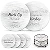 Funny Coasters for Drinks with Holder – Absorbent Drink Coasters Set 6 Pcs – 3 Sayings – Housewarming Gift for Friends…