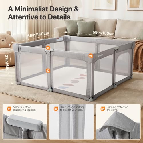 Image of Foldable Baby Playpen,Portable Indoor & Outdoor Playpen for Babies and Toddlers,59 inchx59 inchExtra Large Play Pen with Gate,Collapsible Baby Fence with Travel Bag(Cationic Light Grey)