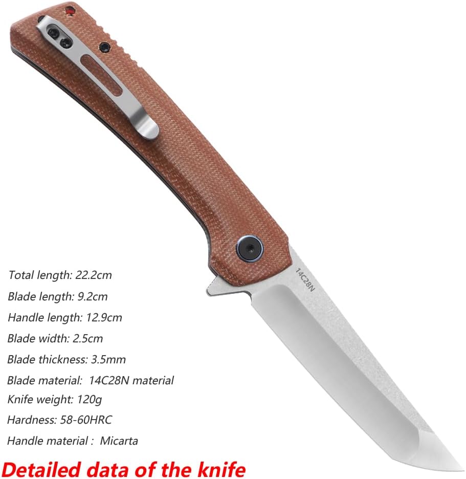 Pocket Knife 3.62" 14C28N Steel Blade EDC Knife with G10 Steel Handle,Pocket Knife for Men&Women for Everyday Carry Camping Fishing Outdoor(Brown)