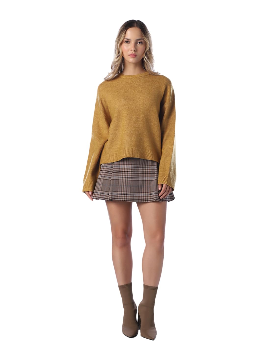 only Women's Solid Regular Fit Light Brown Sweater-picture-29