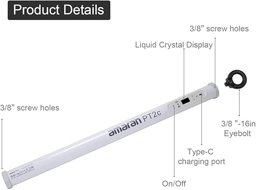 Miniatura 2 de Aputure Amaran PT2c - Tubo de luz LED de píxeles, tubo de luz de video de 8 píxeles RGBWW, potencia de 6 W (23.6 in23.6 pulgadas) Amaran T2C