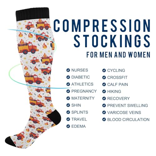Fire Fighting Truck Pattern Compression Socks for Women and men knee high stockings Sports Running Hiking Cycling Socks4