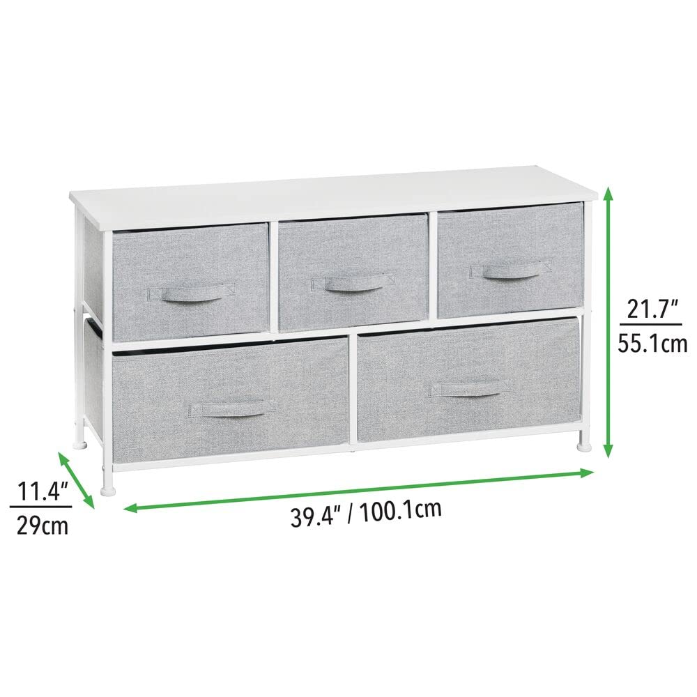 mDesign Steel Frame, 5 Drawer Dresser Chest Clothes Organizer, Furniture for Bedroom, Hallway, Closet Storage, Removable Fabric Drawers, Laminate Top - Gray/White