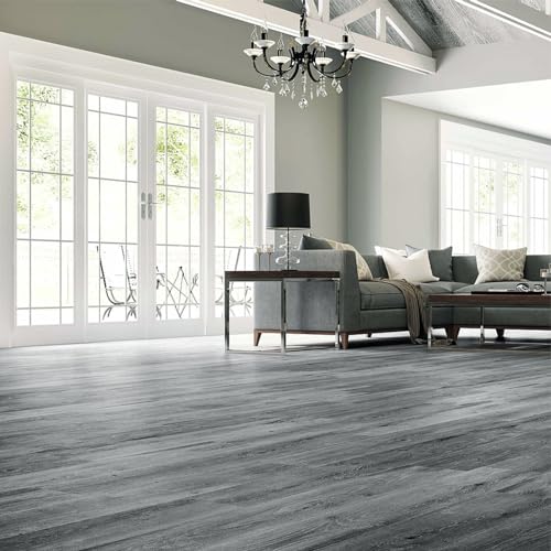 INMOZATA PVC-Bodenbelag 36Stk selbstklebende Vinyl-Bodenbelag wasserdichte Bodenaufkleber für Küche Bad Haus Bodenfliese, 91.5 X 15.2CM, Grau Holzmaserung