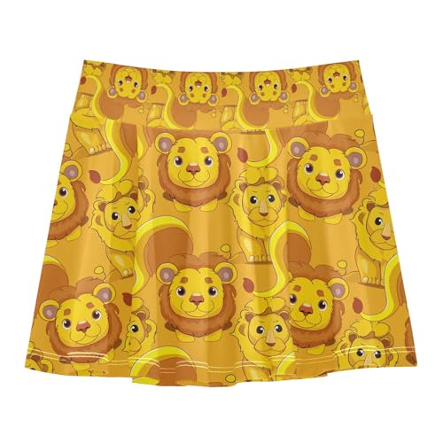 visesunny Girls Flowy Pleated Skirt Cartoon Yellow Lion Doll Tennis Golf Fashion Short Skorts for Casual Dance Outfit
