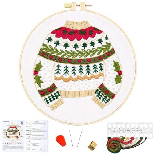 Image of Crafmanoe Christmas Embroidery Kits for Beginners Embroidery Stitches Practice Kits for Adults, Christmas Cross Stitch Kits for Beginners Craft Kits, Embroidery Hoops, Fabric, Threads & Video Tutorial
