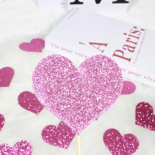 Blopee Heart Cupcake Toppers, 12Pcs Pink Cupcake Toppers, Heart Princess Party Decorations thumb #2