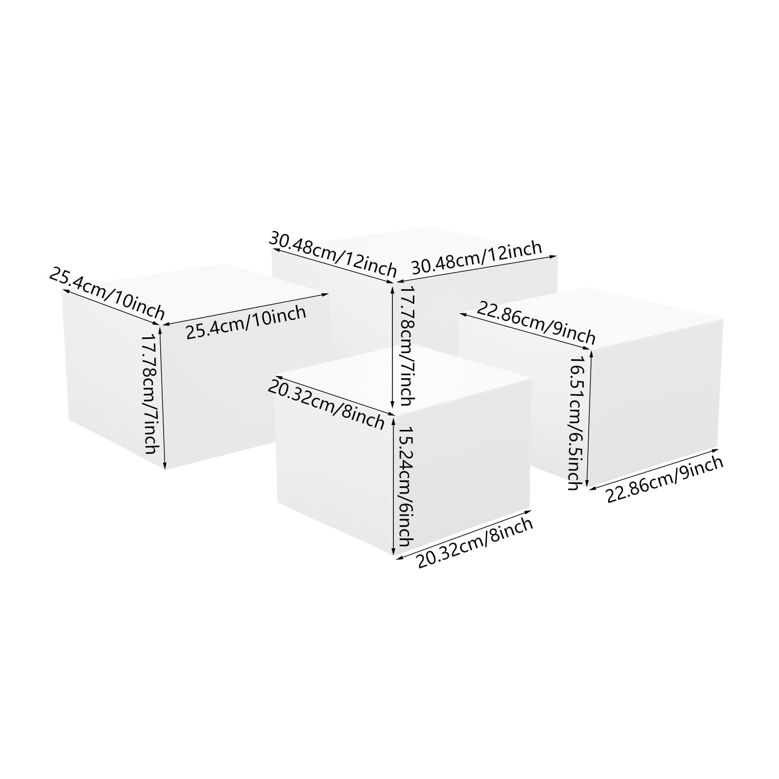 Juego de 4 soportes para tartas de acrílico blanco, cuadrados, en 4 tamaños (8, 9, 10, 12 pulgadas), soporte apilable para cupcakes, para bodas, cumpleaños, fiestas, panaderías, etc