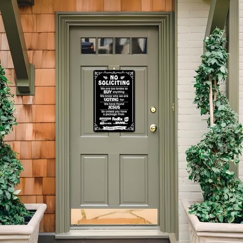 Image of Humorous No Soliciting Sign for Front Door - Funny inchWe're Voting for Jesus inch Metal Sign for House - Perfect Decorative Sign to Discourage Unwanted Visitors, 8 x 12 Inch (269) (Pack of 2)