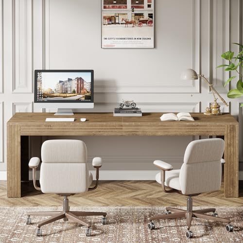 Image of Tribesigns 79-Inch Extra Long Desk Set of 2, Two Person Double Desk for Home Office, Wooden Long Computer Desk Writing Table for Office, Natural Oak