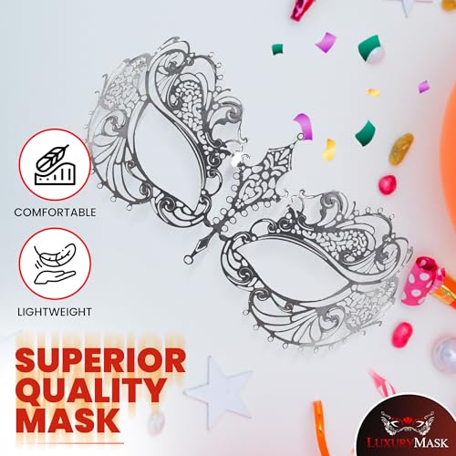 Image of Masquerade Mask for Women with Rhinestones - Elegant Metal Half Face Mask for Masquerade Parties, Mardi Gras, & Themed Events