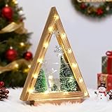 Hanobe Decorazione per albero di Natale in legno: decorazioni natalizie da tavolo con luci per bancone della cucina, piccola fattoria rustica moderna decorazione natalizia per casa, camino, mensola