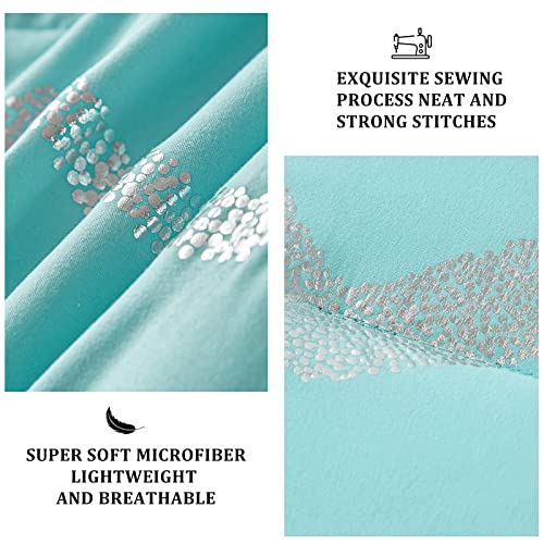 Aqua Comforter Set Queen Size, Metallic Teal And Silver Bedding Set, 4 Piece Lightweight Microfiber Comforter For Teen Girls Women (2 Pillow Shams + 1 Decorative Pillow Shams) #TOP5