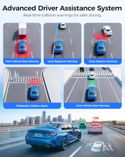 Image of AZDOME 4k Dual Channel Dash Camera for Car Front and Rear, ADAS