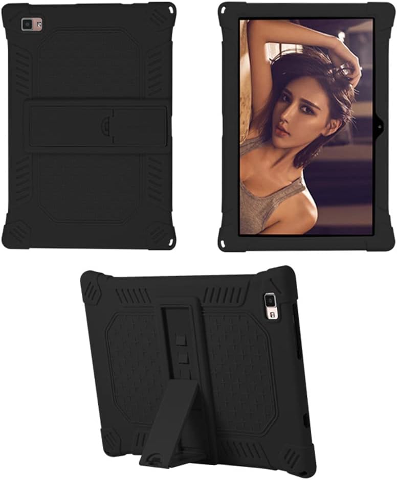 Compatible with Case for Teclast P30S 10 inch Tablet, Full Coverage Ultra Slim Silicone Protective Cover with Holder - Light, Scratch-Resistant (Black)