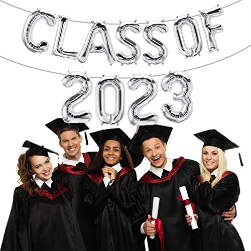 Class Of 2023 Balloons Banner Graduation Party Decoration Supplies - Congrats Grad Silver 16Inch Letter Number Foil Balloon For Congrats Graduation Party Decorations Supplies 2023 #TOP3